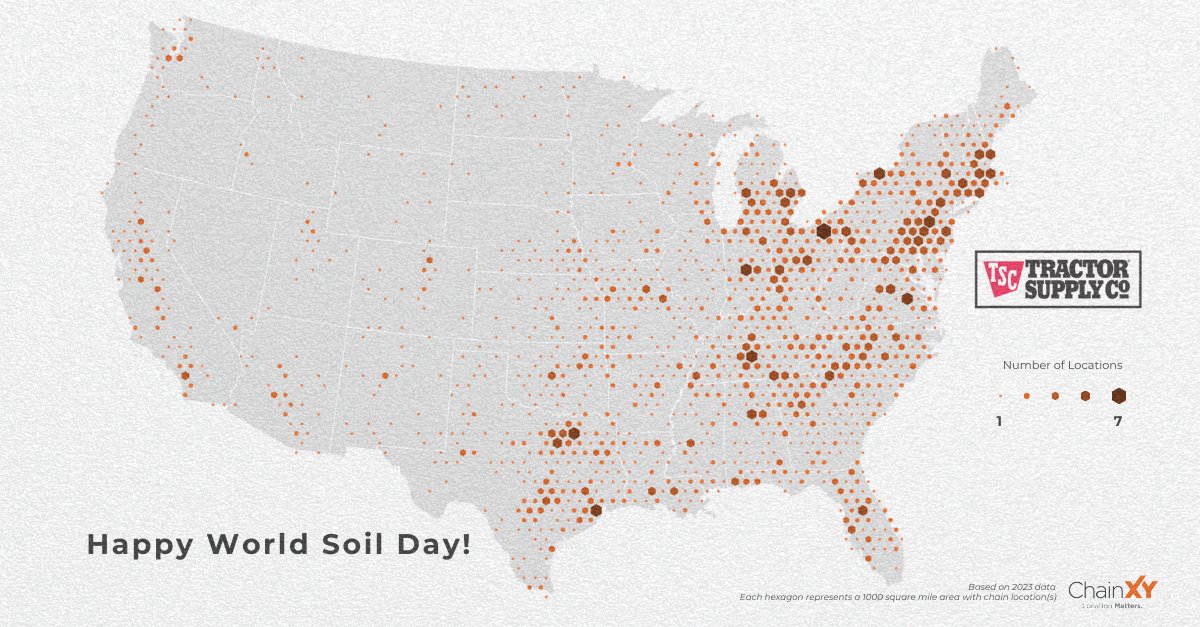 For #WorldSoilDay, we're celebrating a chain that nurtures soil across America from 2,200+ stores - <a href="/TractorSupply/">Tractor Supply</a>.

Just like crops and livestock, location strategies need fertile ground to grow. High grade POI data can make all the difference. Know more: tinyurl.com/2mkhyafn