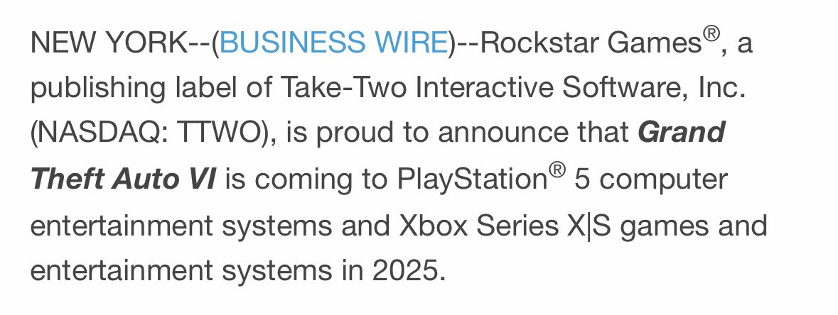 Rockstar Games Announces Grand Theft Auto VI, Coming 2025