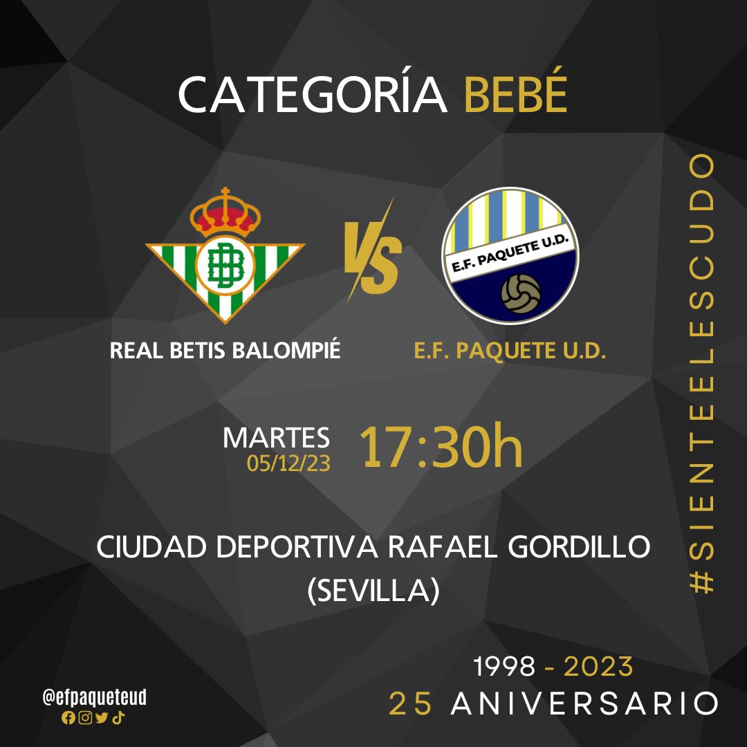𝗙𝗢𝗥𝗠𝗔𝗖𝗜𝗢́𝗡 🔵🟡 | ¡Duelo de alturas en la capital hispalense!

El #EFPUDBebé2018 se enfrentará en la tarde de hoy al Real Betis, donde nuestr@s chic@s se lo pasarán en grande y harán un gran papel. ¡De eso no hay duda!

#SienteElEscudo