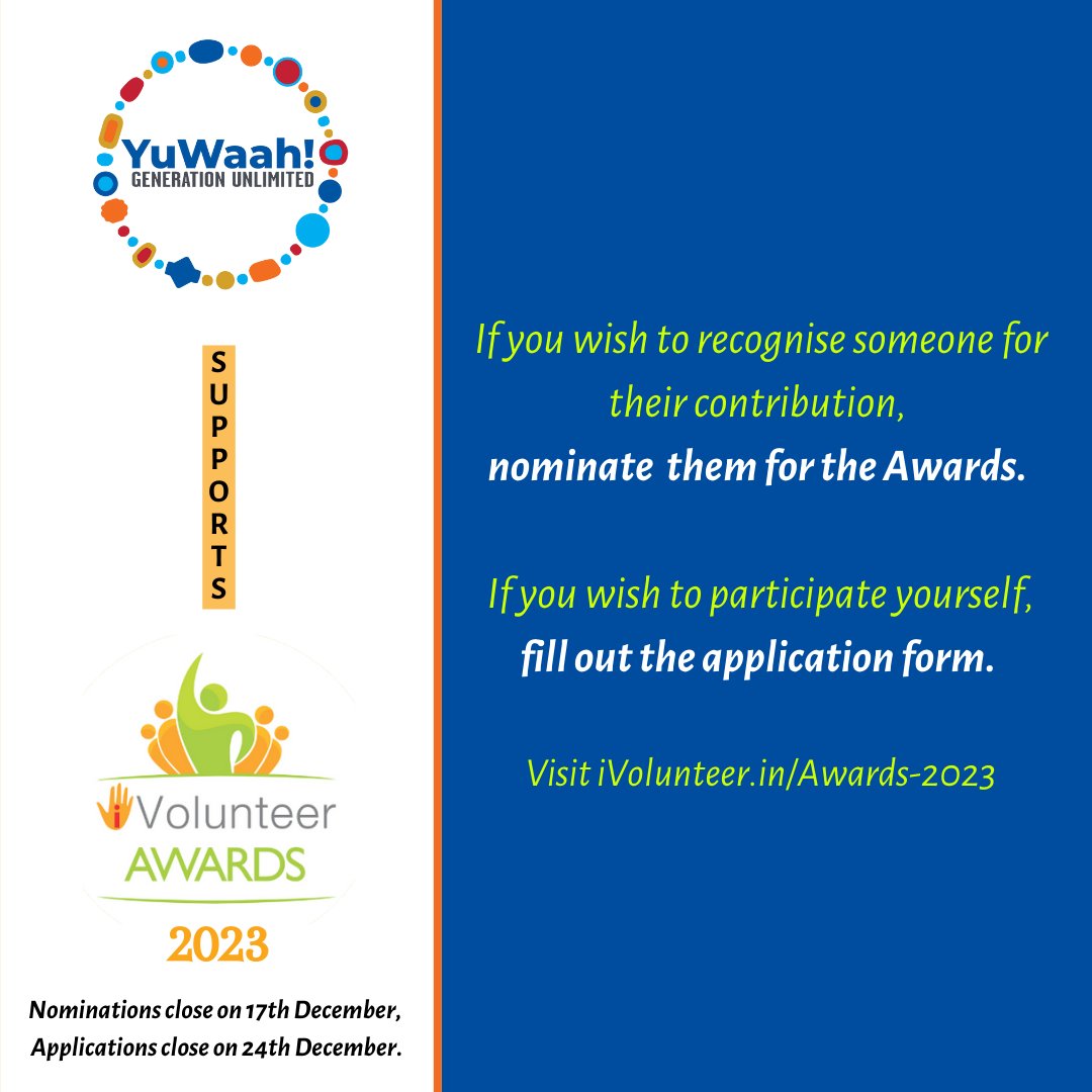 This International Volunteer Day, join us and @iVolunteerIndia to celebrate the unsung heroes 🙌

Nominate or apply for the iVolunteer Awards today - let's honor the power of volunteers!

🔗ivolunteer.in/awards-2023

#iVolunteerAwards2023 #IVD2023