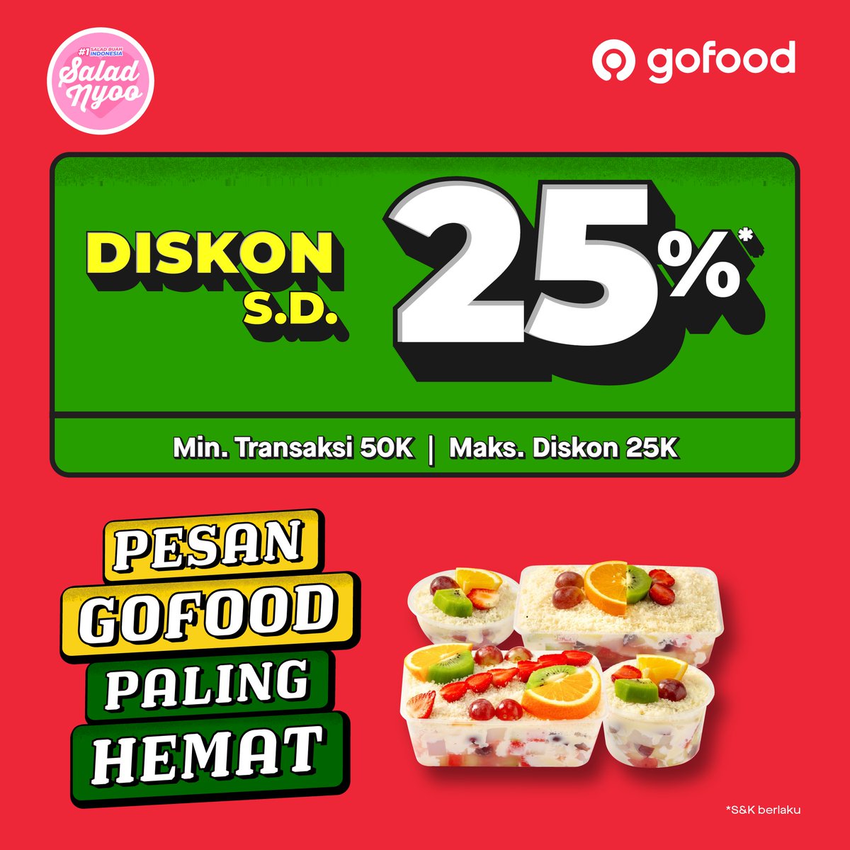 ini lohh ada diskon gede, lumayan buat anak kos yang pengen jajan salad buah premium gjk.id/SaladNyoo <a href="/gofoodindonesia/">GoFood Indonesia</a>  #PalingHematLewatGoFood #PastiAdaPromo