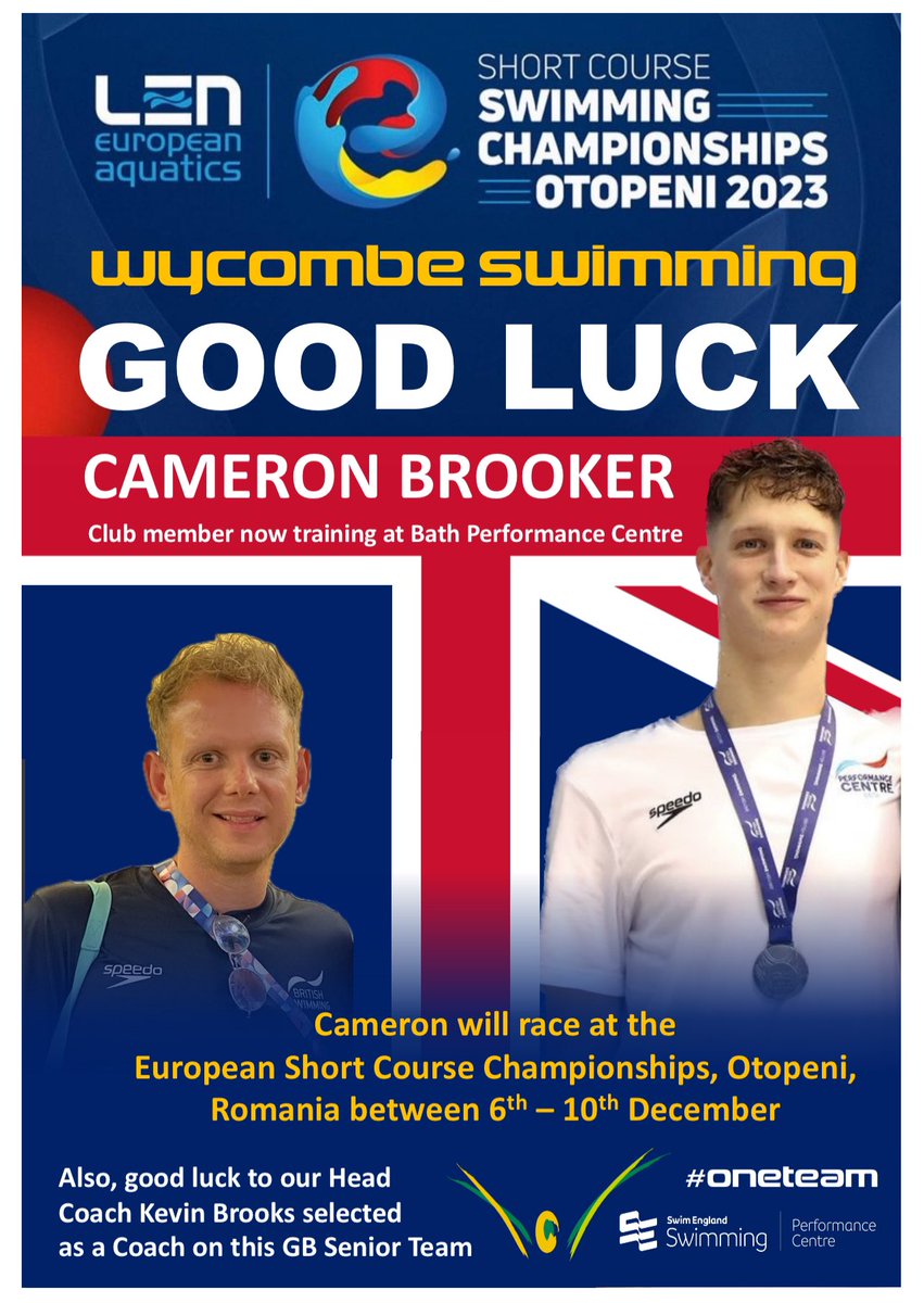 Good luck to #Wycombe Club Member <a href="/cambrooker/">Cameron Brooker</a> who races from today on his 2nd Senior International 🇬🇧 team at the @LENaquatics Euro Short Course Champs! 

His former coach and our HC  <a href="/KevBrooksCoach/">Kevin Brooks</a> is also part of the 🇬🇧 team out in Romania 🇷🇴 

Good luck to the whole team 🇬🇧