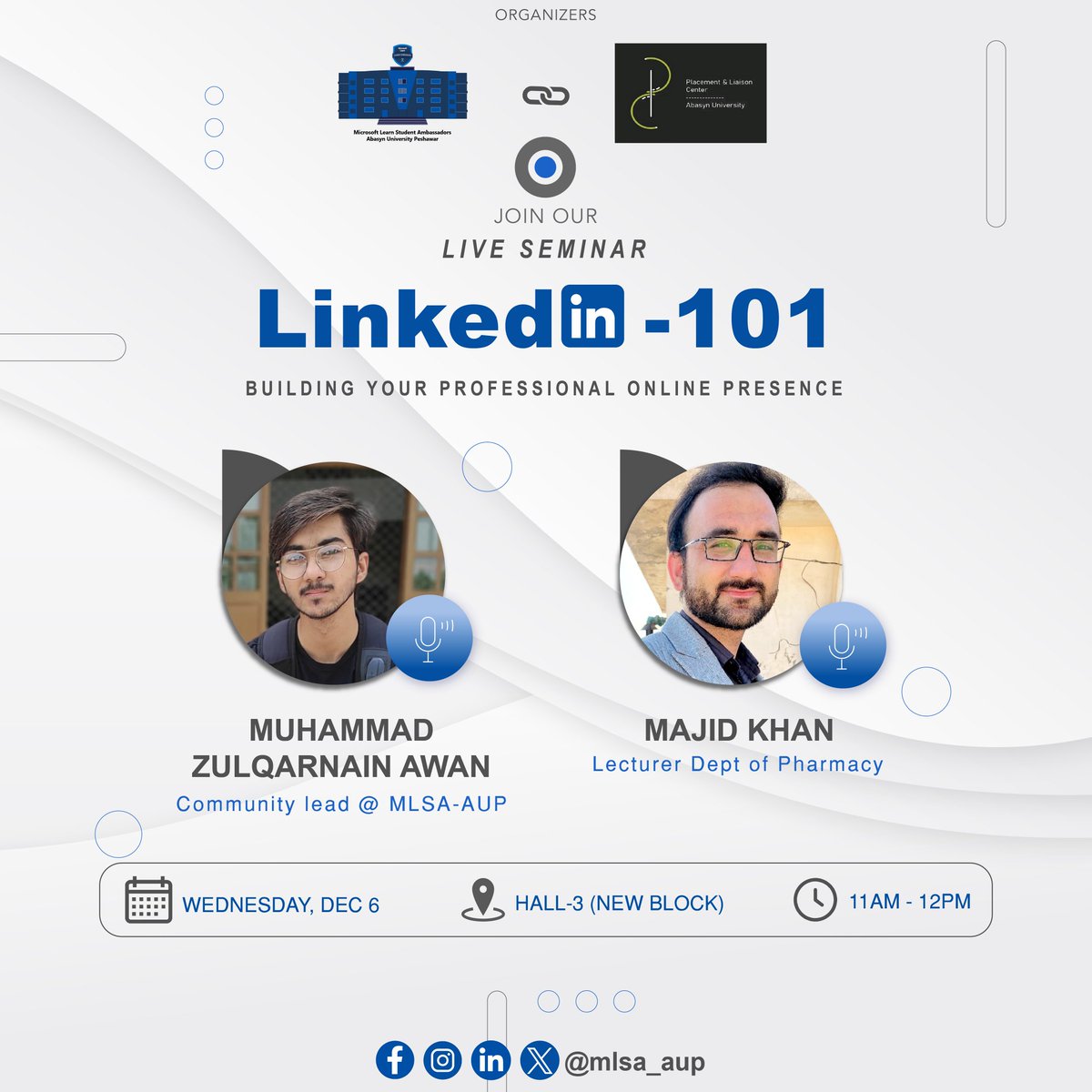 mlsa_aup's tweet photo. Unlock the Power of LinkedIn!🚀 Join us for an exclusive live seminar. Discover expert insights, networking strategies, and tips to leverage LinkedIn for professional success!
#mlsaaup #mlsa #MLSAllStar #mlsa_aup #linkedinprofile #linkedinmarketing #linkedintips #AbasynUniversity https://t.co/UudjQslBgr