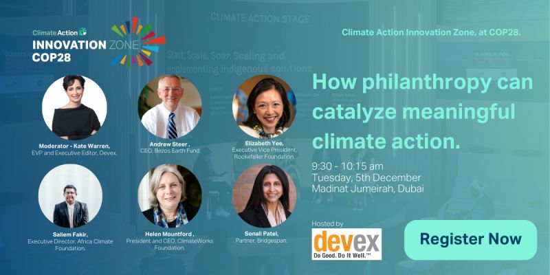 How can philanthropy catalyze meaningful action? 
@eyee5 presents at @devex alongside @DrAndrewSteer, @BezosEarthFund, @AfricanClimateF, @KateDWarren, @HMountford4, @ClimateWorks, @BridgespanGroup. #COP28