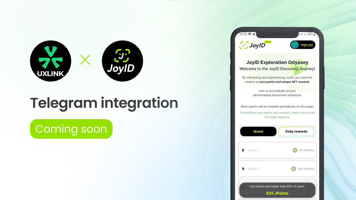 🌐 Excited to announce UXLink's strategic partnership with JoyID <a href="/joy_protocol/">JoyID Passkey｜BTC⚡️</a>

JoyID, a leader in passwordless and mnemonic-free wallet solutions, create a passkey wallet in just 10 seconds! 

Together, we're enhancing SocialFi Dapps through Telegram integration, making digital