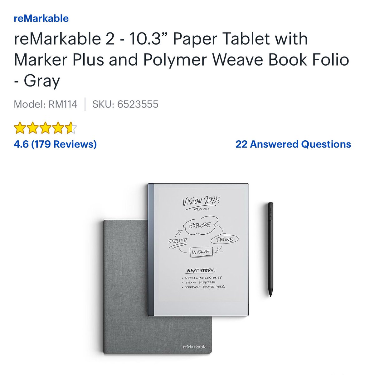 reMarkable 2 10.3” Paper Tablet with Marker Plus and Polymer Weave