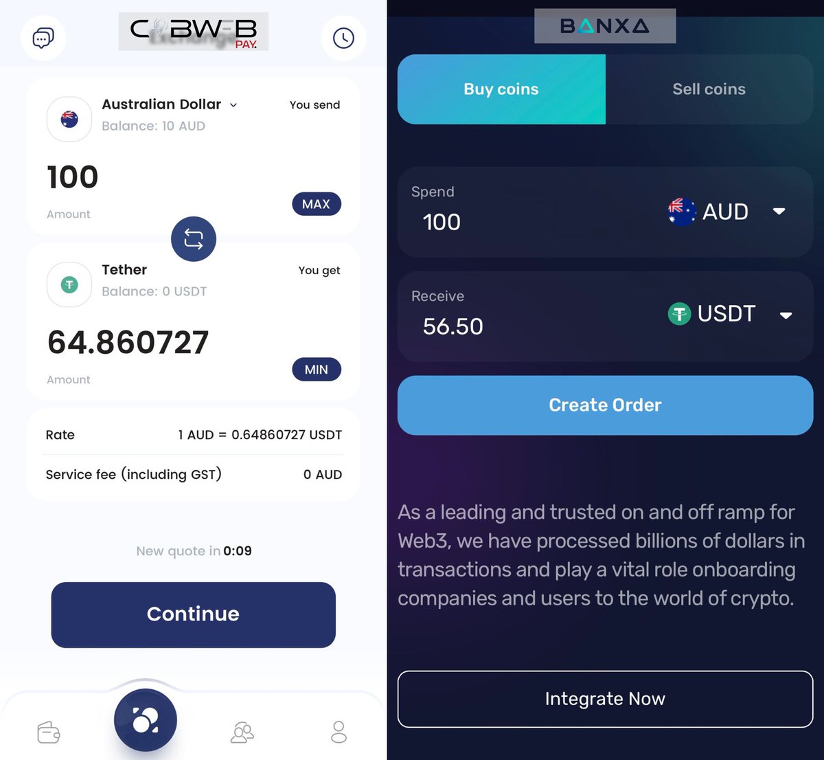 CobWeb_Pay's tweet photo. On the left is the exchange rate of $USDT on CobWeb Pay and on the right is the rate on a very popular platform 🤔

Tether is the gateway to #crypto and every dollar counts- why pay top dollar when you can save with #cobwebpay🕸️

Download today on iOS and Android to save on USDT 🚀📈

#savemorewithcwp #usdt #tether 

*comparisons taken at 4:55pm AEDT