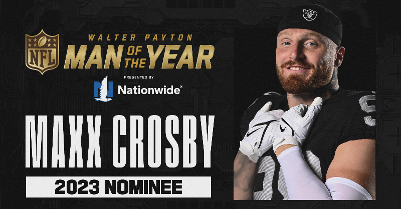 Raiders's tweet photo. We are proud to announce @CrosbyMaxx as our Walter Payton Man of the Year Nominee 🦅 

#WPMOY | #ItTakesAllOfUs | @Nationwide