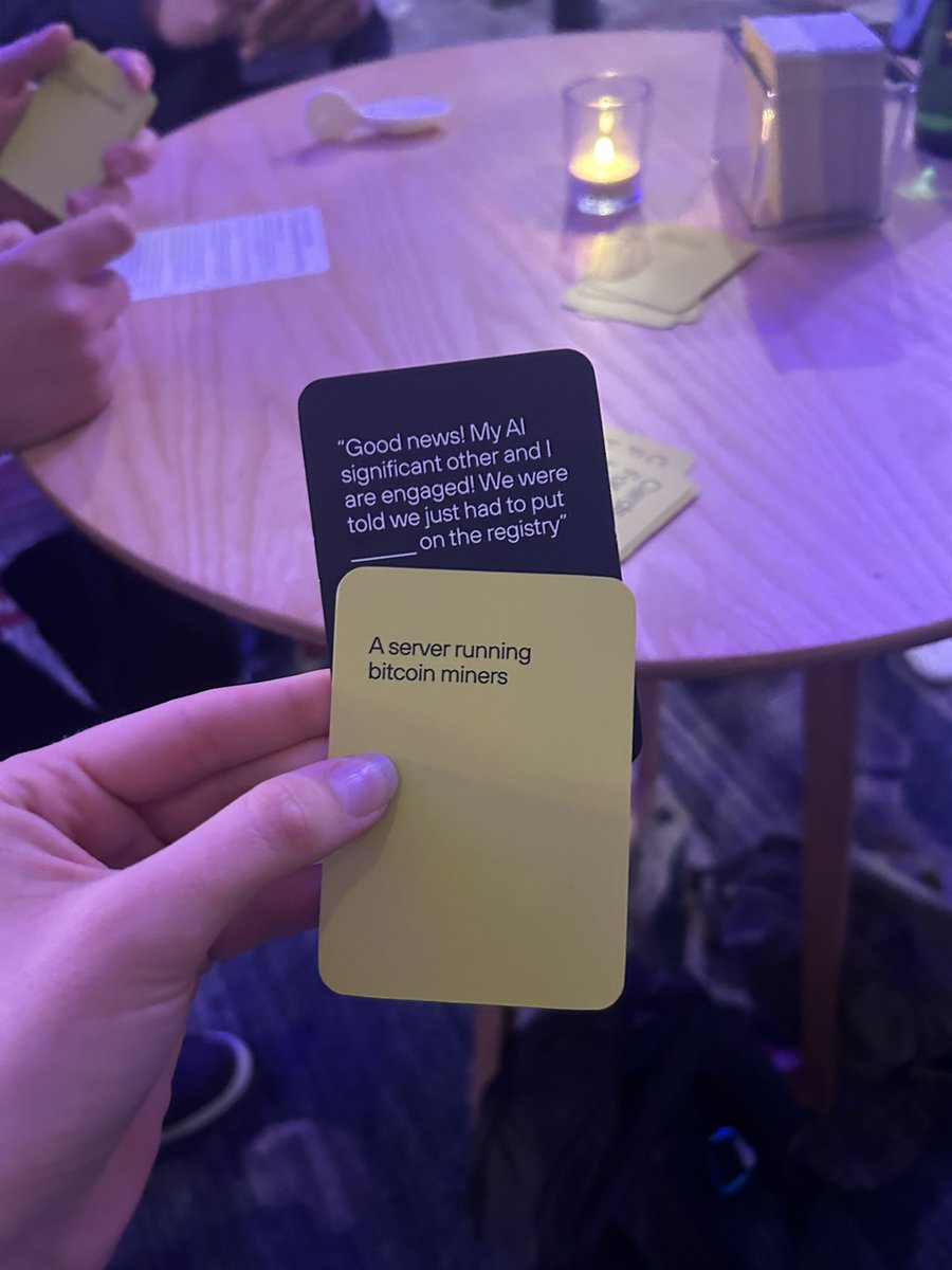 FlintCasey's tweet photo. AI-themed Cards Against Humanity is so my vibe #Modcon23 https://t.co/fMrOOdAdPa
