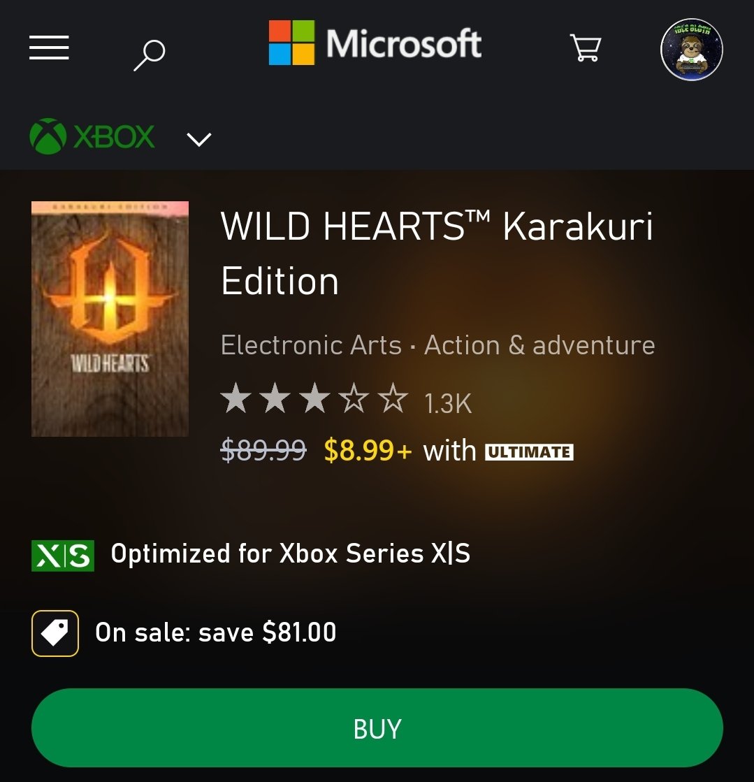 Idle Sloth💙💛 on X: (Deal) WILD HEARTS Karakuri Edition is $8.99 with Game  Pass discount Microsoft Store:    / X