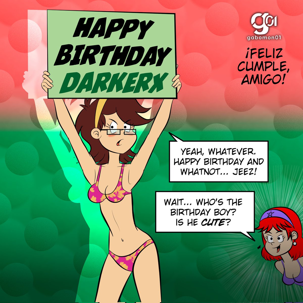 gabomon01's tweet image. This is a birthday gift to my artist friend @its_darkerx featuring his OC Courtney, a gorgeous girl with a terrible attitude. Guest starring my OC Mizu-chii, who he likes a lot. #madeinaffinity #bikini #birthdaygift #myart