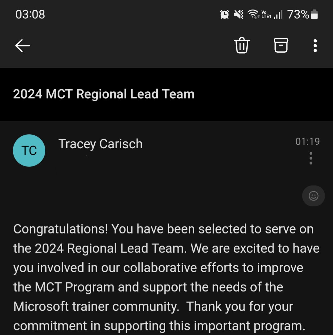 I've been reappointed as a Microsoft Certified Trainer Regional Lead for 2024! Glad to be back to serve Microsoft Certified Trainers in South Africa and the rest of the world for 2024! Looking forward to working with my counterparts!

#MCTBuzz #MicrosoftCertifiedTrainer #MCT2024