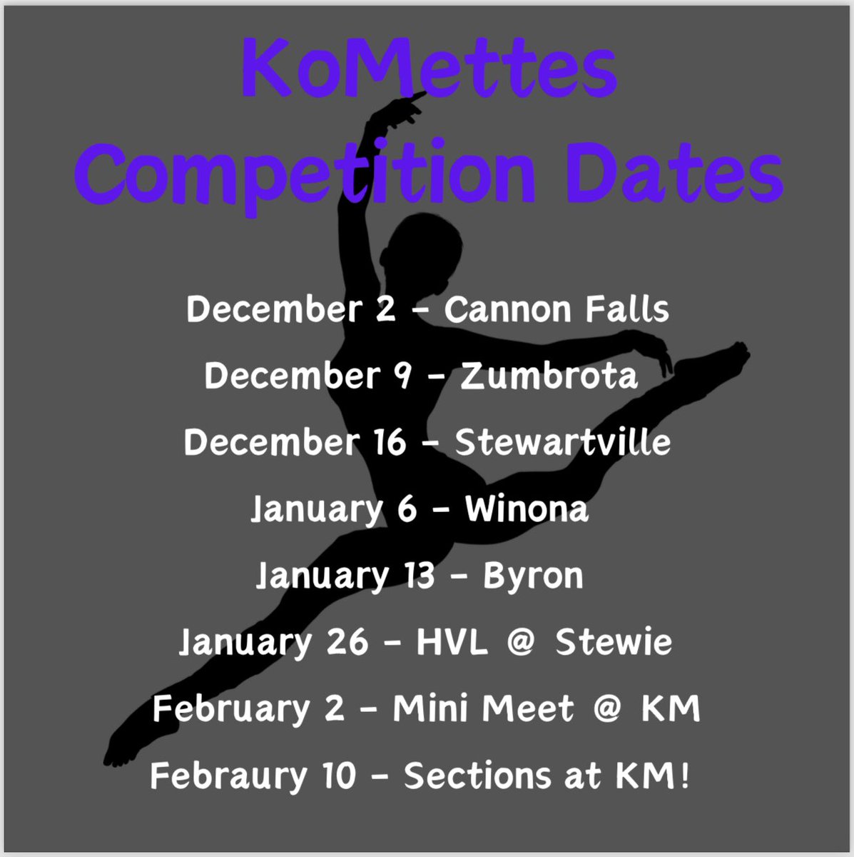 Looking to catch a competition and support the KoMettes? Here’s our line up this year! Can’t wait to see what is accomplished this season 💪🏼💙 <a href="/KM_Activities/">KM Activities</a>