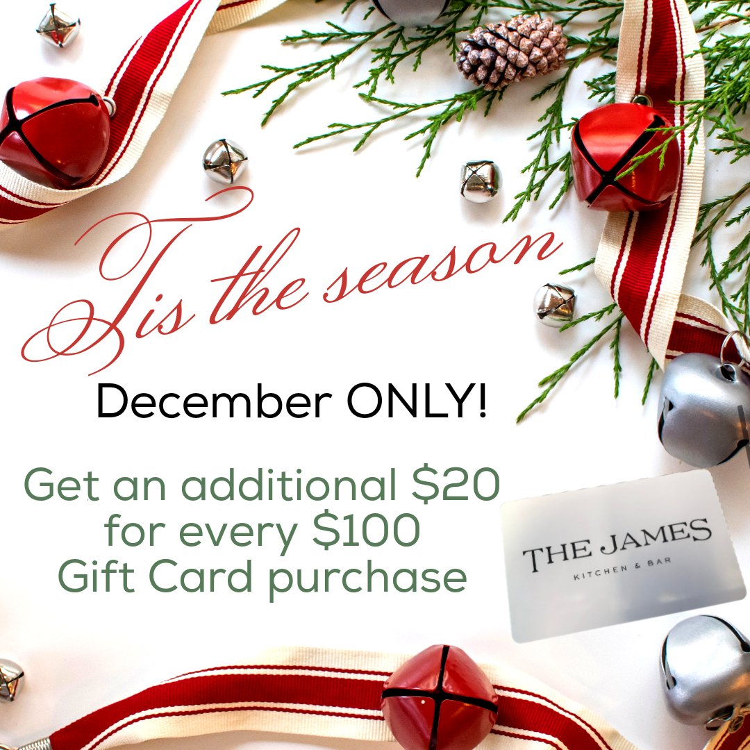 Don't miss out on this amazing opportunity to treat your family and friends this holiday season! 🎄🎁

#TheJamesBoise | #GiftIdeas | #GiftCard | #Gift | #Holidays | #Boise | #EatDrinkLocal