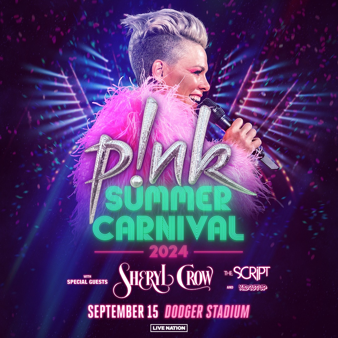 LiveNation_LA's tweet photo. THE CARNIVAL IS BACK! P!NK’s Summer Carnival 2024 is coming to Dodger Stadium on September 15 with special guests Sheryl Crow, The Script, and KidCutUp! Tickets on sale Monday 12/11 (10am local).🎠  Get more info at the link in our bio. https://t.co/JAQgEsMk93
