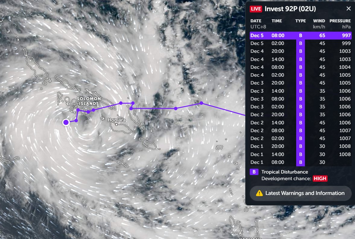 idboizz's tweet image. ❗❗🇦🇺WARNING❗❗
#NinetyTwoP left one basin and entered the Australian region and is labelled as #TwoU
As is crossed Solomon Islands, this disturbance has shown convection improvement in terms of increased wind speed and decreased pressure power