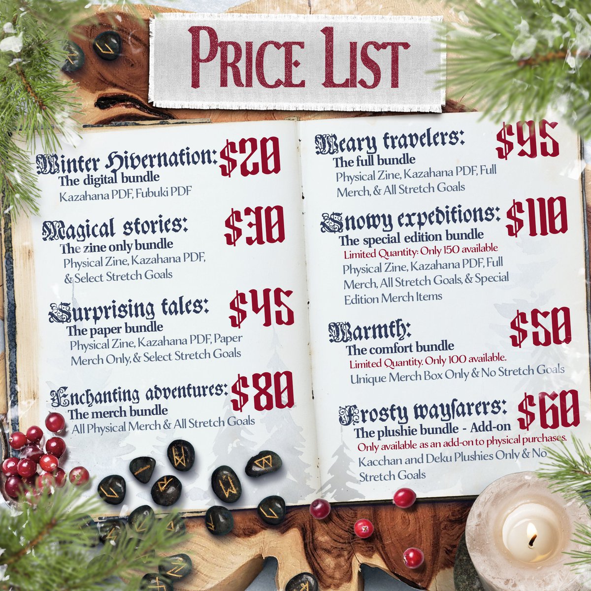 ❄️PRICELIST❄️

It's time to mark your calendars! Preorders open on January 1st!! Check out our cozy pricelist and keep an eye out for some more updates coming soon.

#bkdkkazahana🐺🐏