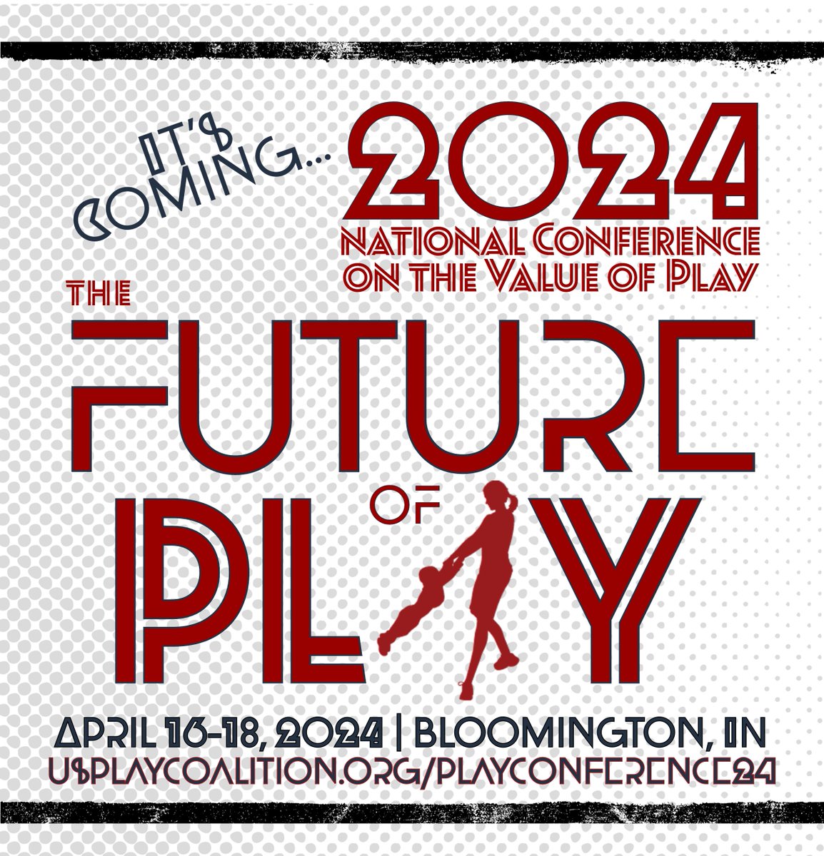 SAVE THE DATES! #PlayConf24 at our new HQ in Bloomington, IN! #TheFutureOfPlay will explore #play in #technology #libraries #workplace #classroom #gaming + play related to #access #equity #inclusion etc. Submit a proposal by 12/13! Conference details at bit.ly/playconf24