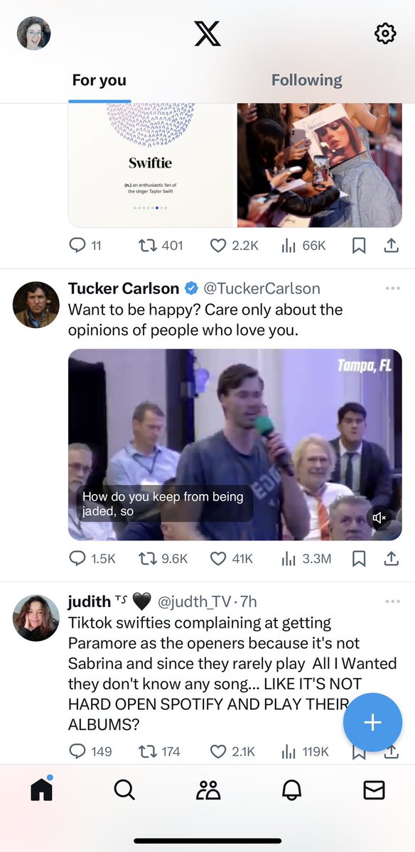 I AM SO DISTURBED, this Tucker Carlson content was just in my feed and not labeled as an ad! But when I clicked on it to block him it gave me the option to say “not interested in this ad”

I swear as soon as Threads has trending optics I am fully done with Twitter