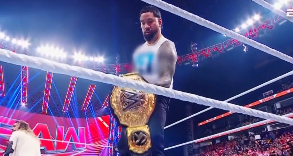 WrestleOps's tweet photo. WWE found trademark issues with Jey Uso’s “Yeet.” And the word &amp; merchandising will no longer be associated with him going forward. — WrestleVotes

As evident below they blurred the word out in Uso’s video package:

#WWERAW https://t.co/CIdoi5mpB9
