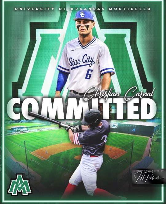 I could not be more excited to announce that I have committed to further my education and play baseball for The University of Arkansas-Monticello. I’d like to thank Coach Harvey for this amazing opportunity. Thank you to my family and everyone that made this possible.