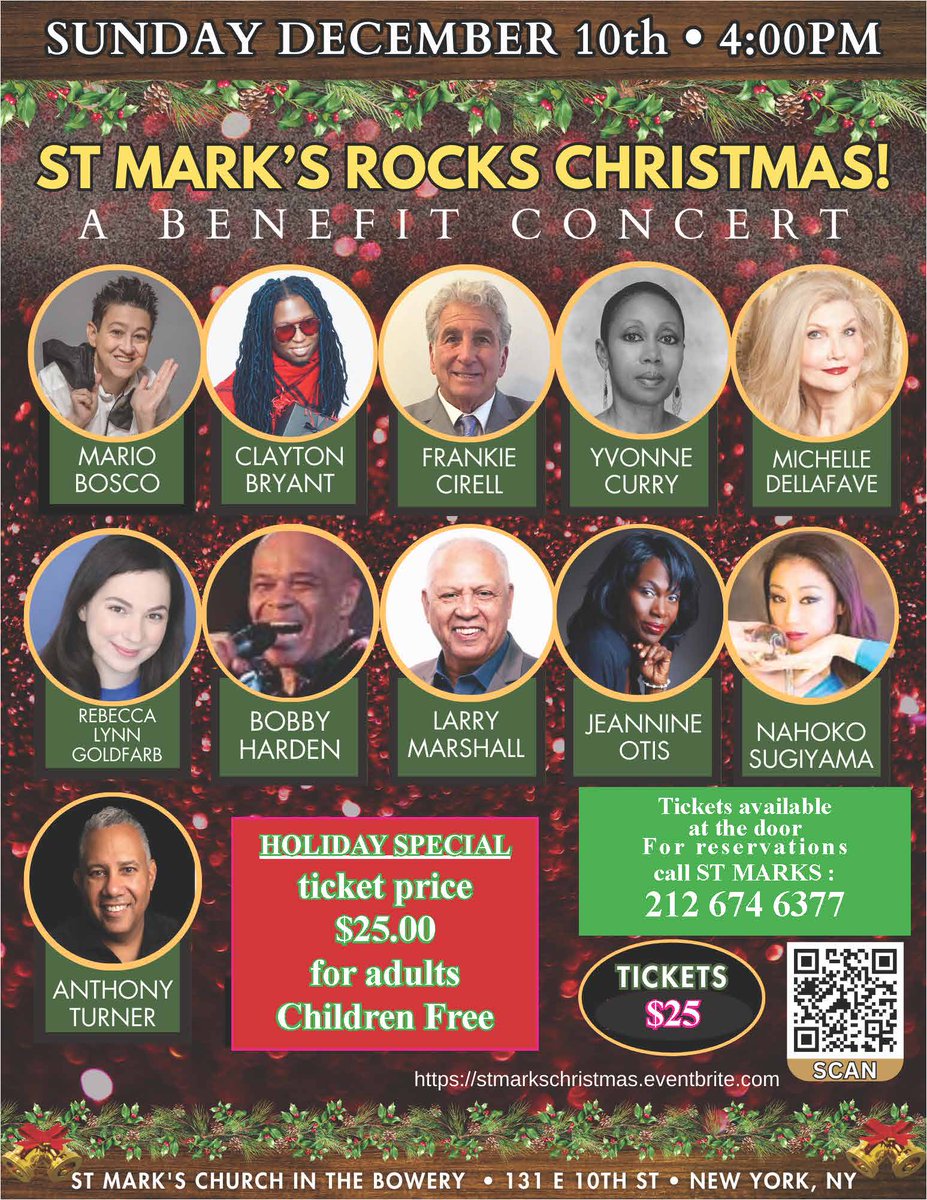 BLeeJrHarden's tweet photo. It's a huge honor to part of this wonderful benefit concert for St Marks Church.  The talent performing on this show is going to be a concert you don't want to miss. 
December 10th @ 4pm
St Mark's Church 
131 E 10th St, NYC
Holiday Special price $25 for adults, children free https://t.co/wDW9uKfJ5Q