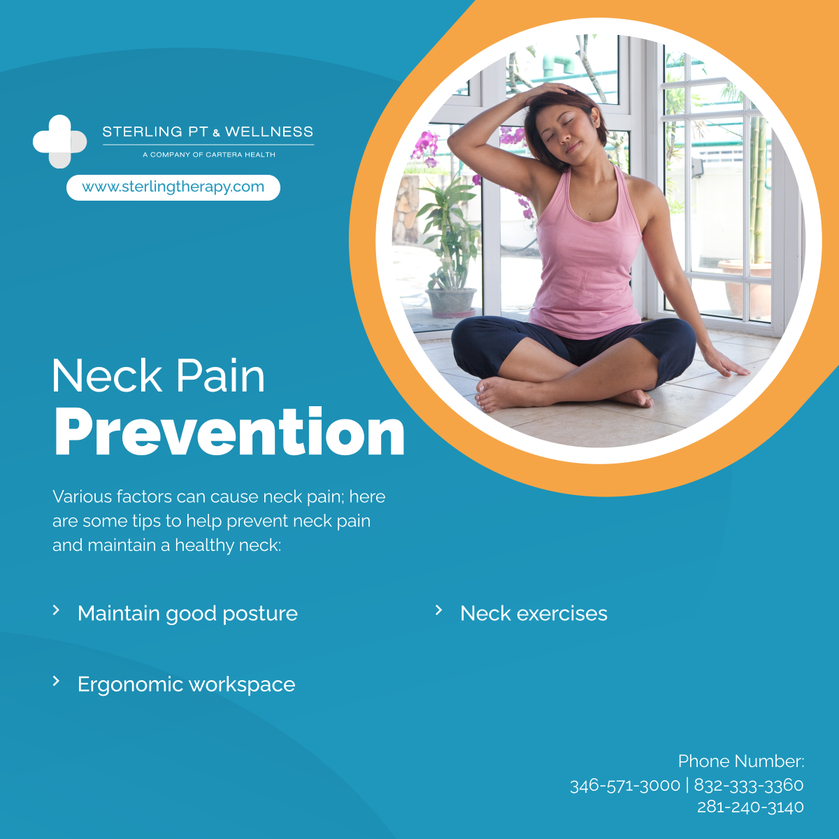SterlingTherapy's tweet photo. Don't let neck pain cramp your style! Learn how to protect your neck with these practical prevention strategies. Say hello to a pain-free, stress-free life!

#sterlingphysicaltherapy #sugarland #bellaire #stafford #Texas #NeckPainPrevention https://t.co/AjStpaBTMn