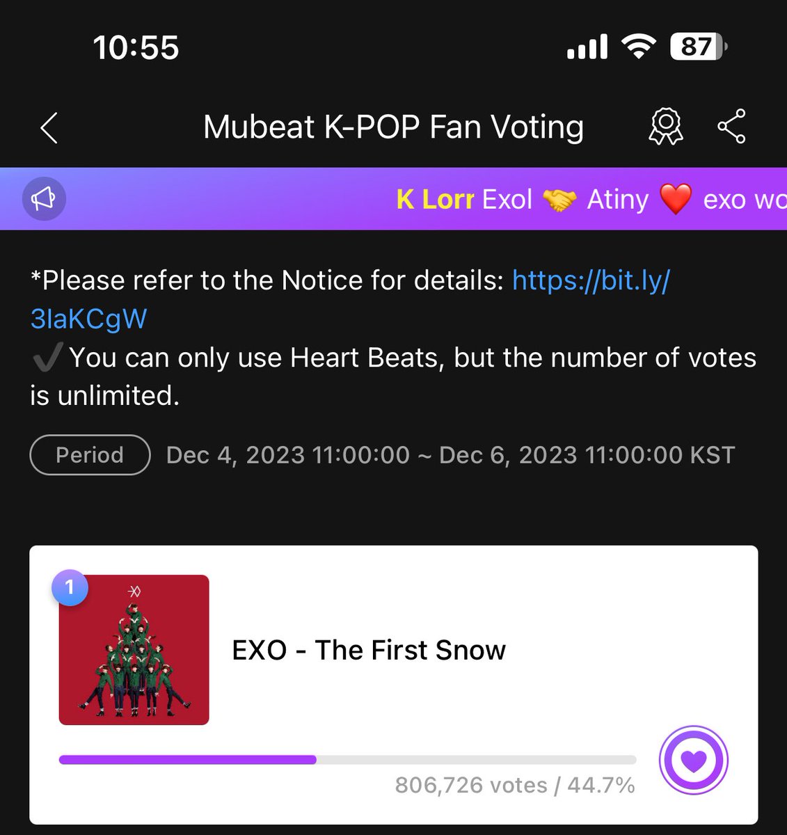 RkYeol's tweet photo. 1位になった～🎄.*⸜❄️⸝
 #EXO
 #EXO_Thefirstsnow
 #weareoneEXO https://t.co/RSpzPsqr3N