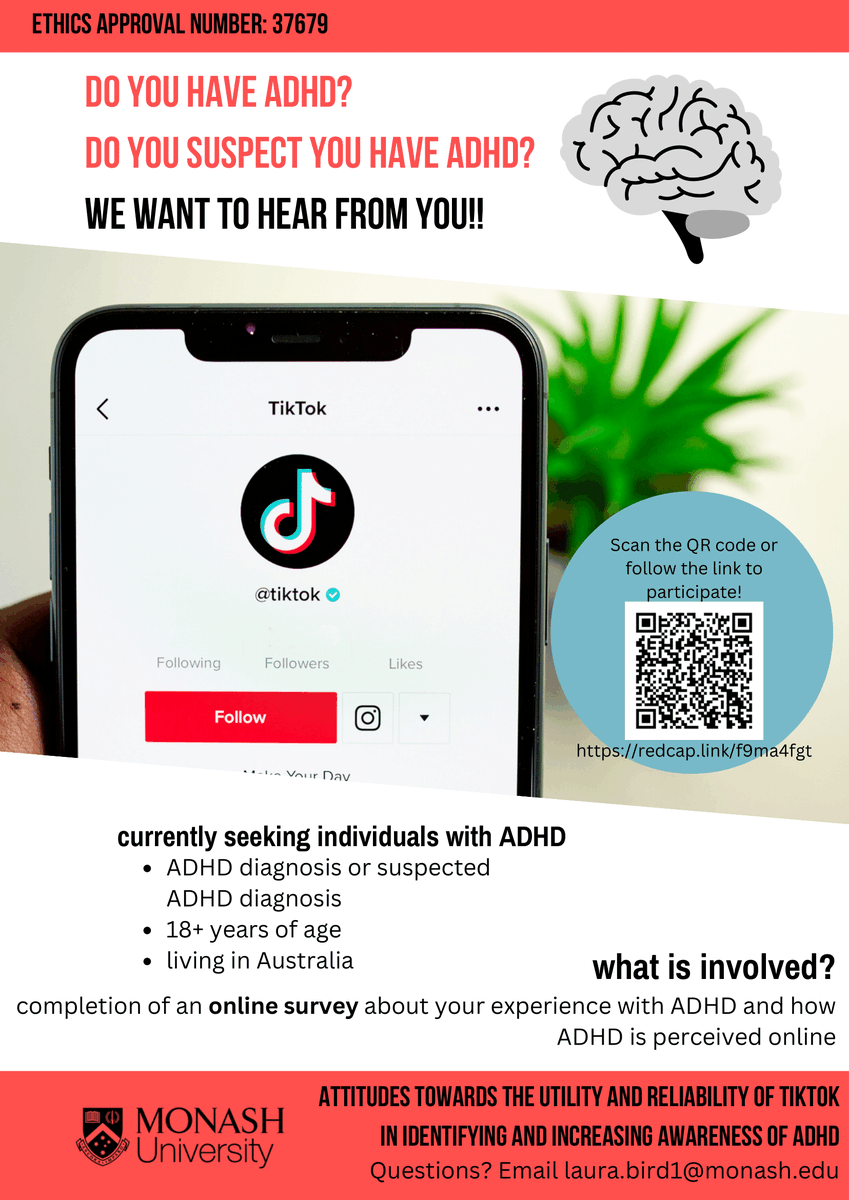 CDDTlab's tweet photo. Have ADHD or think you might? Join our unique survey and contribute to a better understanding of ADHD in the digital age. Your voice matters in shaping how ADHD is perceived online!

Scan our QR code to participate and make your voice heard!

#ADHD #TikTok #ADHDsymptoms https://t.co/uijPmibf4p