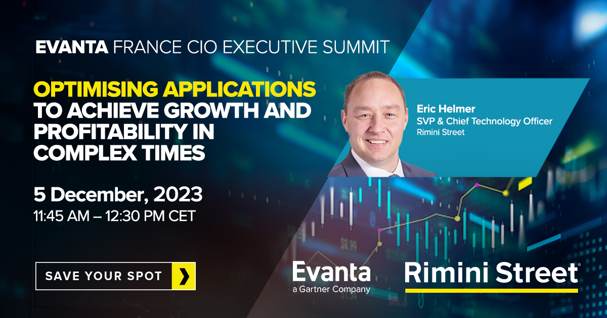 riministreet's tweet image. Rimini Street  takes center stage at @Evanta&apos;s CIO Executive Summit in Paris, France - happening tomorrow!

Schedule a 1:1 with us anytime to learn how leading CIOs can achieve growth and profitability in both good &amp;amp; complex times.

evanta.com/cio/france/fra…

#Evanta #CIOSummit