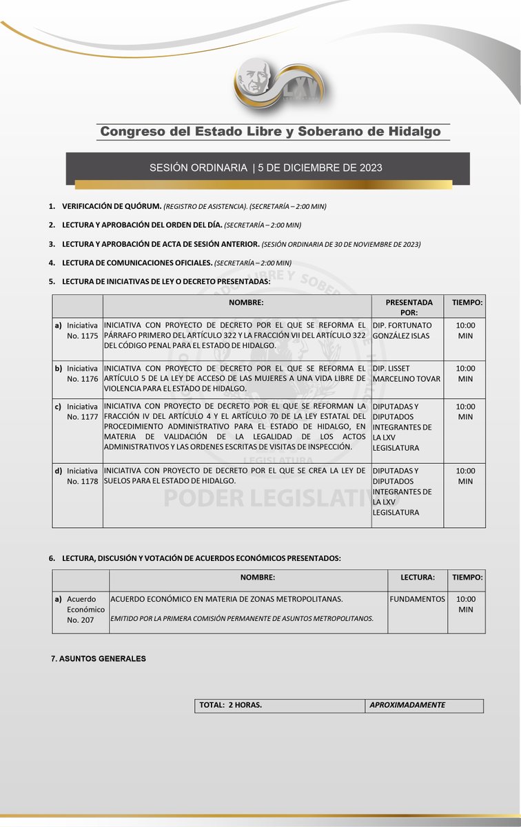 CongresoHidalgo's tweet photo. 📌CONVOCATORIA 📎:
Este martes 5 de diciembre, el #CongresoHidalgo realizará Sesión Ordinaria en el Salón de Plenos. https://t.co/lGKmCH6ShV