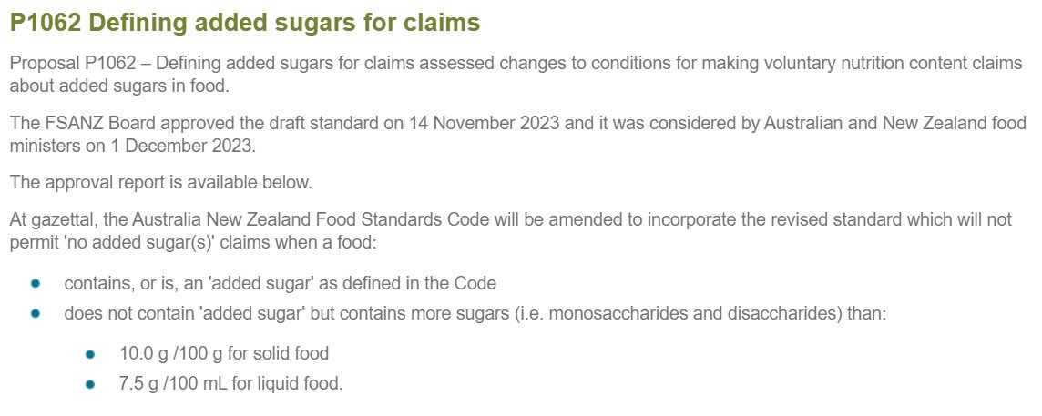 2023 has been a busy yr for added sugars in Aus. Great to end with good news - A change to FSANZ code means products high in sugars will no longer be able to carry 'no added sugar' claims. Lots of products to be impacted - mostly juices & foods high in processed fruit sugars