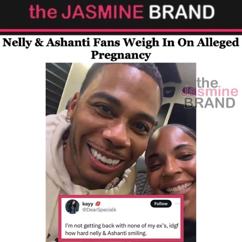 thejasminebrand's tweet photo. Chile…how y’all feel about Ashanti and Nelly possibly welcoming a bundle of joy? ❤️ https://t.co/jC7cI1OKcE
