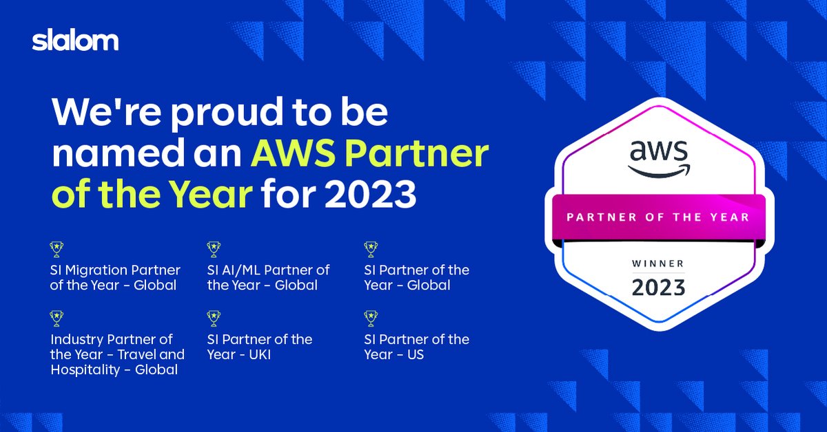 Can we get a virtual round of applause? 👏 Last week <a href="/awscloud/">Amazon Web Services</a> honored us with 5 Partner Awards—for a total of 6 wins in 2023! That includes System Integrator Partner of the Year - Global. Learn more: slalom.ws/3RjKOPl