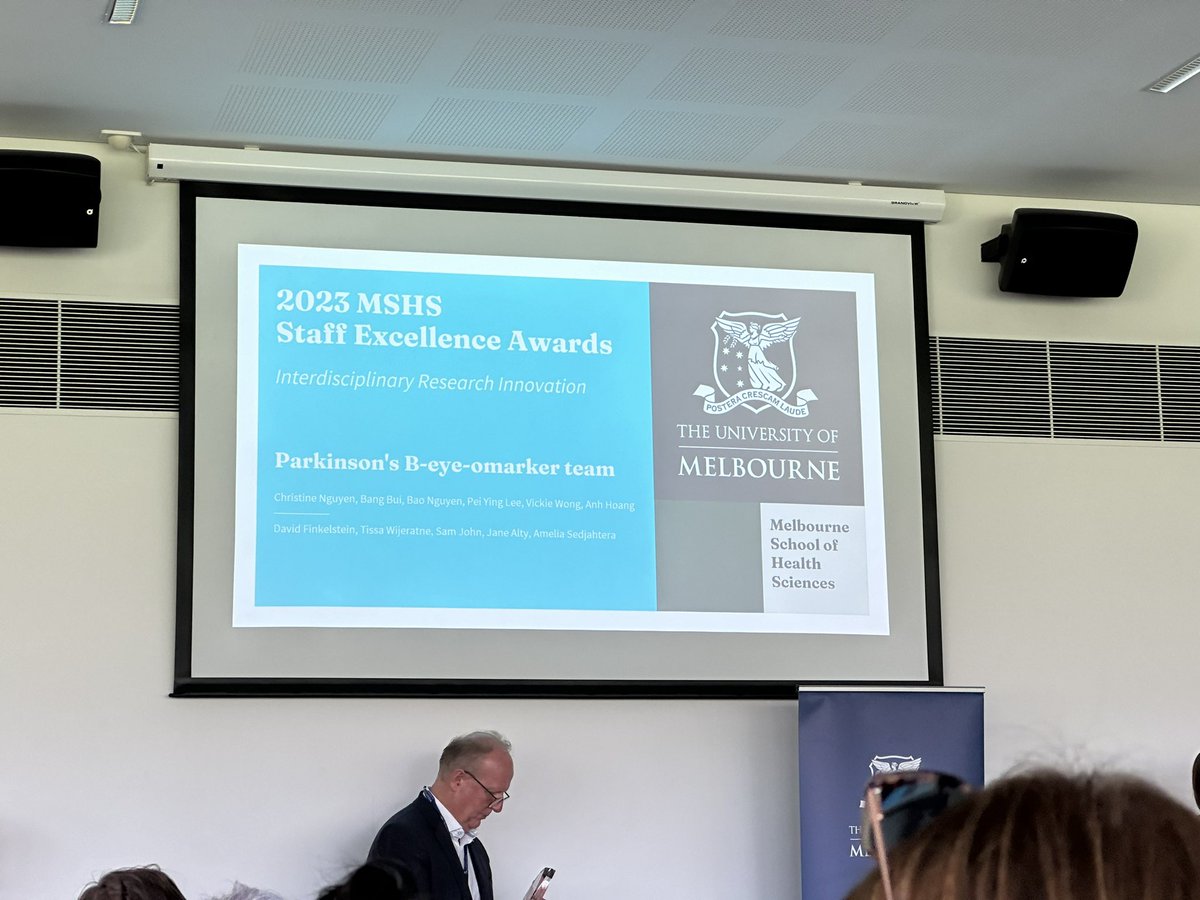 UniMelbDOVS's tweet photo. DOVS received 3 awards @ the #MSHS end of year event! Congrats @DrJiaJiaLek  (Sustained Excellence in L&amp;T), Jonathan Ng (L&amp;T Achievement Award) &amp; the Parkinson’s Beyeomarker team @Dr_Chris_Nguyen @BangvBui @DrVHYW @DrBaoNguyen (Interdisciplinary Research Innovation Award)! 👏🏻👏🏻👏🏻 https://t.co/yJD8MwcQsI