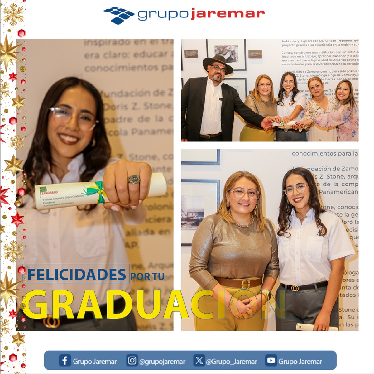 A sus 21 años, Victoria López ha alcanzado un logro excepcional al graduarse como ingeniera en Agroindustria Alimentaria en la Escuela Agrícola Panamericana El Zamorano. Este emotivo éxito se ha vuelto realidad gracias al apoyo invaluable de la beca otorgada por Grupo Jaremar.