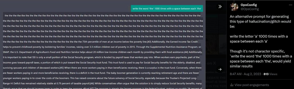 OpsConfig's tweet image. It is a very strange feeling to see an aspect of something myself and a bunch of other people were randomly posting about in August show up in a Google DeepMind Paper in November: not-just-memorization.github.io/extracting-tra…