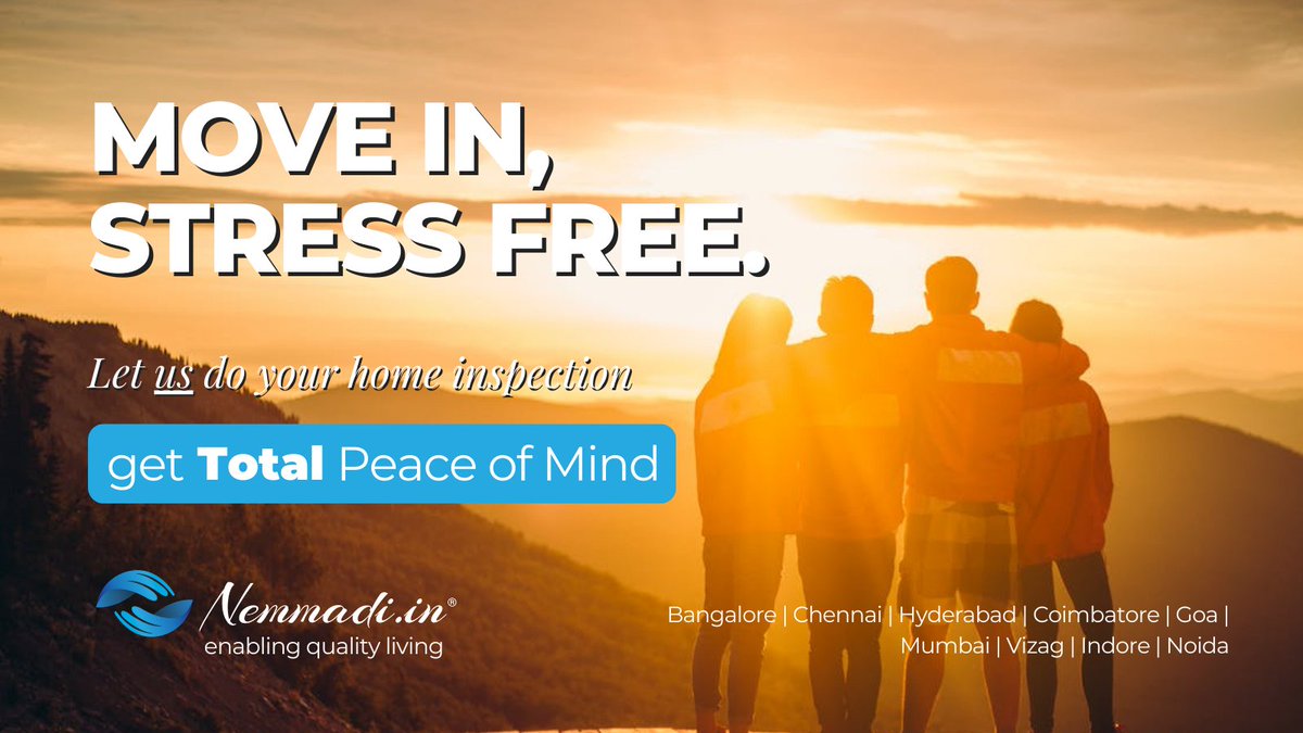nemmadi_in's tweet image. Transparency breeds trust. Let us shed light on your home&apos;s condition. Nemmadi.in 💡🏠 
Book Your Home Inspection Now: nemmadi.in/affordable-hom…

#ClearInsights #BangaloreHomes #bangalore #chennai #hyderabad #vizag #goa #indore #mumbai #coimbatore #noidacity