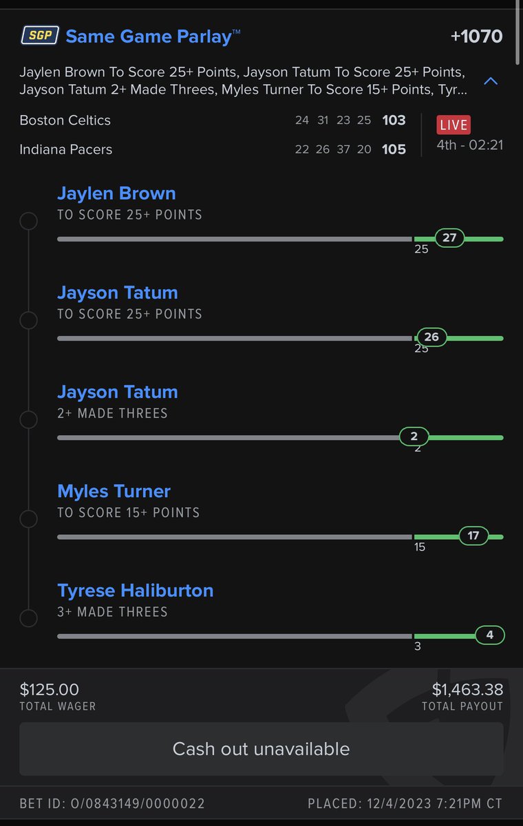 MintsTrades's tweet image. BANGGGGG!!!!!!! Tatum and Brown clutch up and cash the +1070 parlay✅ 125-&amp;gt;1463