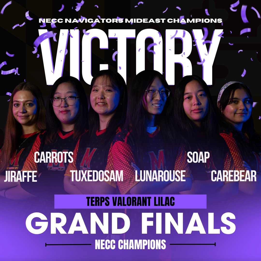 TerpsEsports's tweet image. After a DOMINATING 3-0 series, #TerpsVAL Lilac 🪻 has been crowned the @NECCGames Navigators Mideast CHAMPIONS!! 🏆

Join us in congratulating our hardworking and dedicated players 👏

#GoTerps | @UMDRecWell
