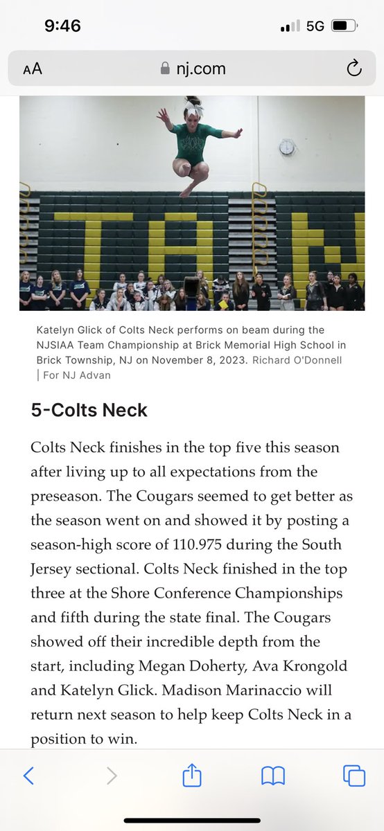 KMSDoherty's tweet image. Congrats to the Colts Neck Cougars gymnastics team for finishing 5th in the state in the nj.com top 10 and winning the South Sectional state title! Our 4 year starter seniors in the top 10 all 4 years. K Doherty M Doherty K Glick A Krongold. @CNHSAthletics