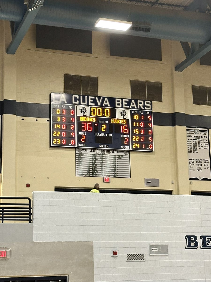 Lady Bears are up 36-16 at the end of the first half. Payten Sullins leads the team with 9 points! <a href="/PrincipalLCHS/">La Cueva High School</a> <a href="/LCHS_Hubbell/">Brian Hubbell</a> <a href="/LCHS_MTapia/">Melanie Tapia</a> <a href="/Cueva_Athletics/">LCAthletics</a>