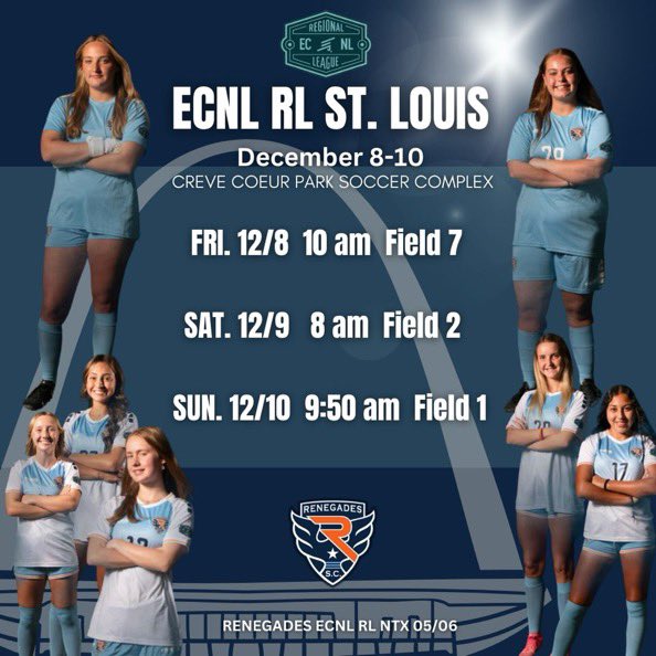 Renegades 05/06G ECRL-NTX (@renegades0506) on Twitter photo Looking forward to St. Louis! We would love to have you come watch!
<a href="/ImYouthSoccer/">ECNL/GA/Recruiting/College Soccer</a>
<a href="/ImCollegeSoccer/">College Soccer Truth ™</a> Looking forward to St. Louis! We would love to have you come watch!
<a href="/ImYouthSoccer/">ECNL/GA/Recruiting/College Soccer</a>
<a href="/ImCollegeSoccer/">College Soccer Truth ™</a>