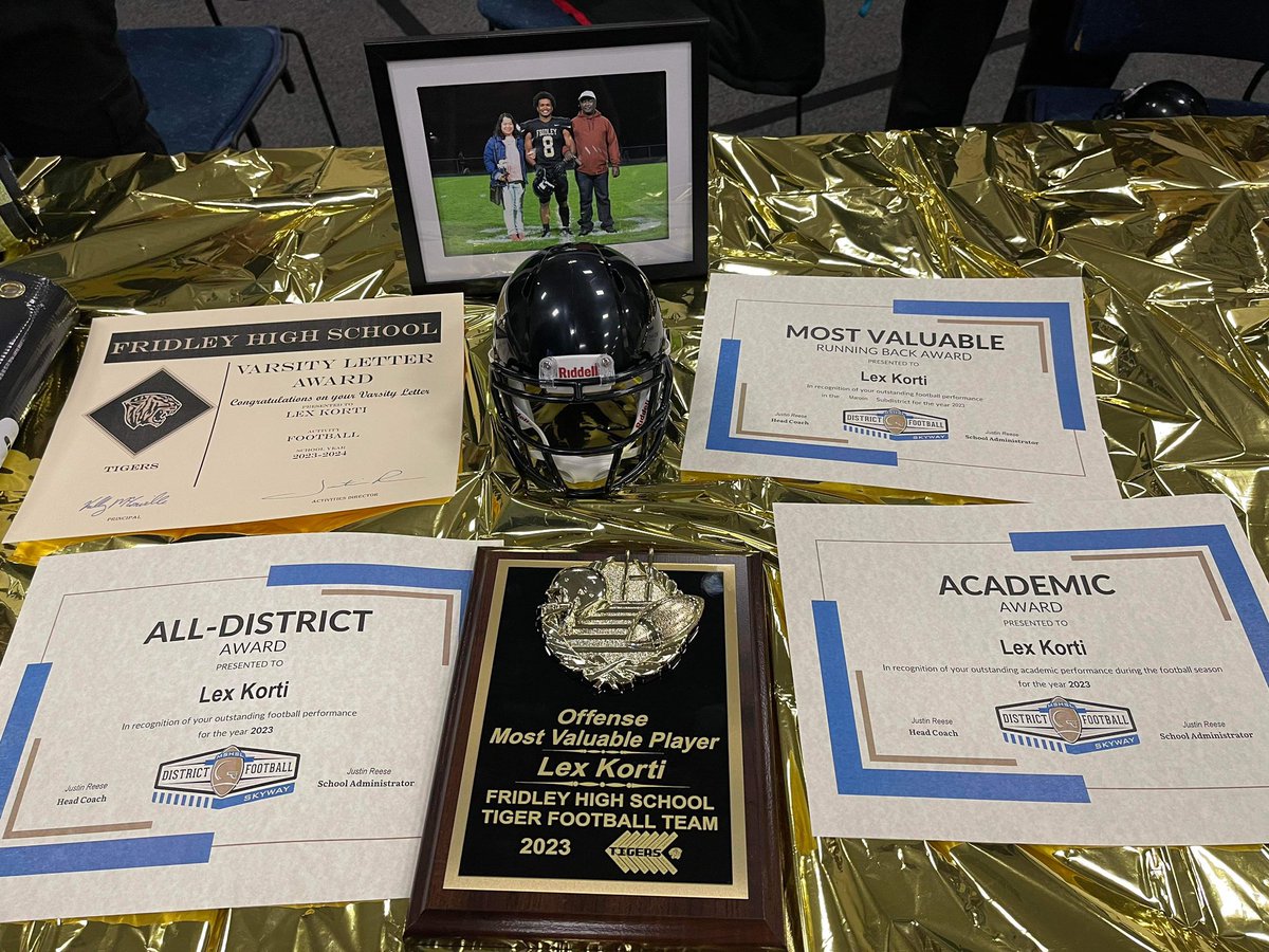 In my first 3 years of playing football I received: -2x District Most Valuable RB -2x Offensive MVP -2x All District -All district Academic Award -Team Captain -Scout Team MVP I’m so grateful for the opportunities & experiences that came with highschool football.