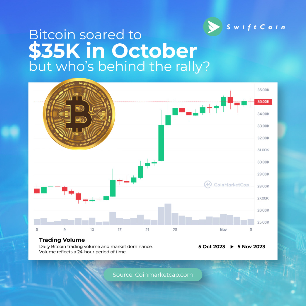 SwiftCoin380's tweet image. 𝗛𝗕𝗶𝘁𝗰𝗼𝗶𝗻 𝘀𝗼𝗮𝗿𝗲𝗱 𝘁𝗼 $𝟯𝟱𝗞 𝗶𝗻 𝗢𝗰𝘁𝗼𝗯𝗲𝗿, 𝗯𝘂𝘁 𝘄𝗵𝗼’𝘀 𝗯𝗲𝗵𝗶𝗻𝗱 𝘁𝗵𝗲 𝗿𝗮𝗹𝗹𝘆? 🚀
#CryptoInsights #Bitcoin #Cryptocurrency #CryptoTrading #SwiftCoin #AutomatedCryptoTrading #TradingBot