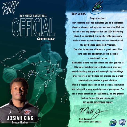 After a great talk with coach <a href="/BayCoachJohnson/">Matt Johnson</a> , I’m Blessed to receive my first offer from Bay College