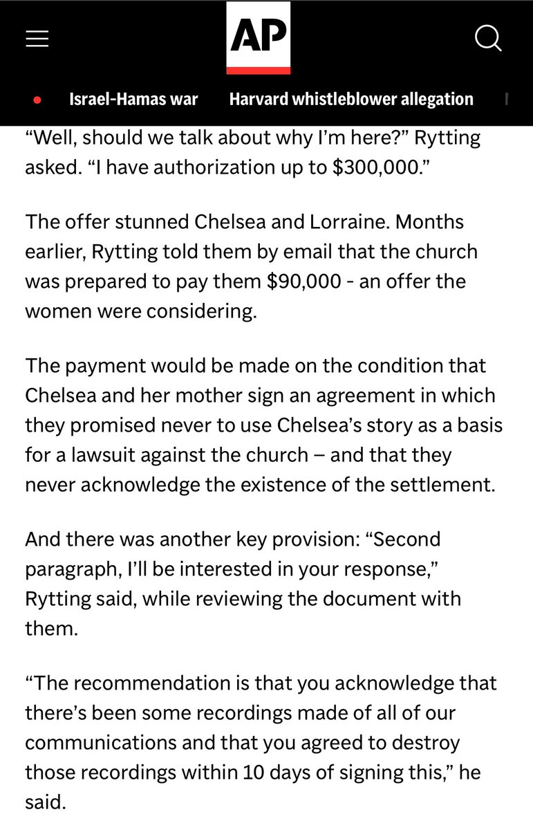 andynewmanlpc's tweet photo. My God, the LDS church bribed a victim of child sex abuse with $300,000 for their silence.

I’m absolutely sick. https://t.co/2RnjqtfyLU