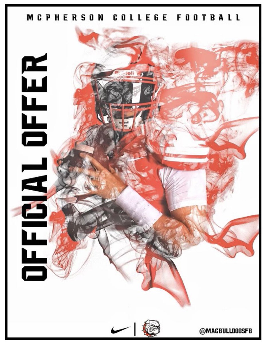 mcdow_luke's tweet photo. I am truly blessed to receive my first scholarship offer from McPherson College!! Thank you and Go Bulldogs!! @CoachJFisc @CoachPeevey @LCMBearFootball https://t.co/W3eJMqiqgc