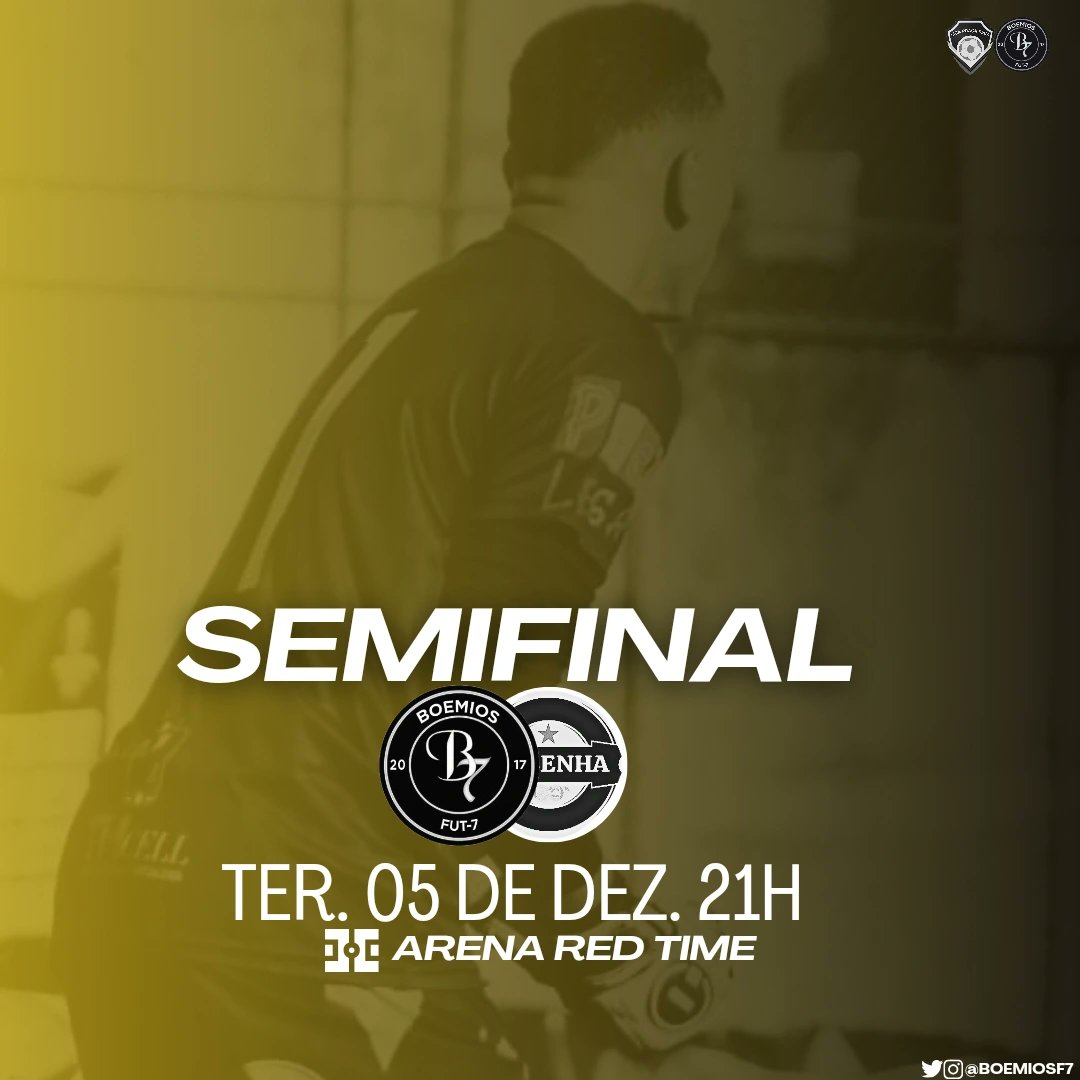 BoemiosF7's tweet photo. DIA DE JOGO| Unidos pela vaga na final! 

Hoje o Boêmios Fut-7 entra em campo para disputar a Semifinal da Liga Praça Seca. O duelo valendo vaga para a grande final será às 21h diante do Hezenha.

🏟️ Arena Red Time 

VAMOOOOOOOOOOOSSSSSSSS!!!!!!! 💛🖤

#EuSouBoemios https://t.co/F7I9LEx1N8