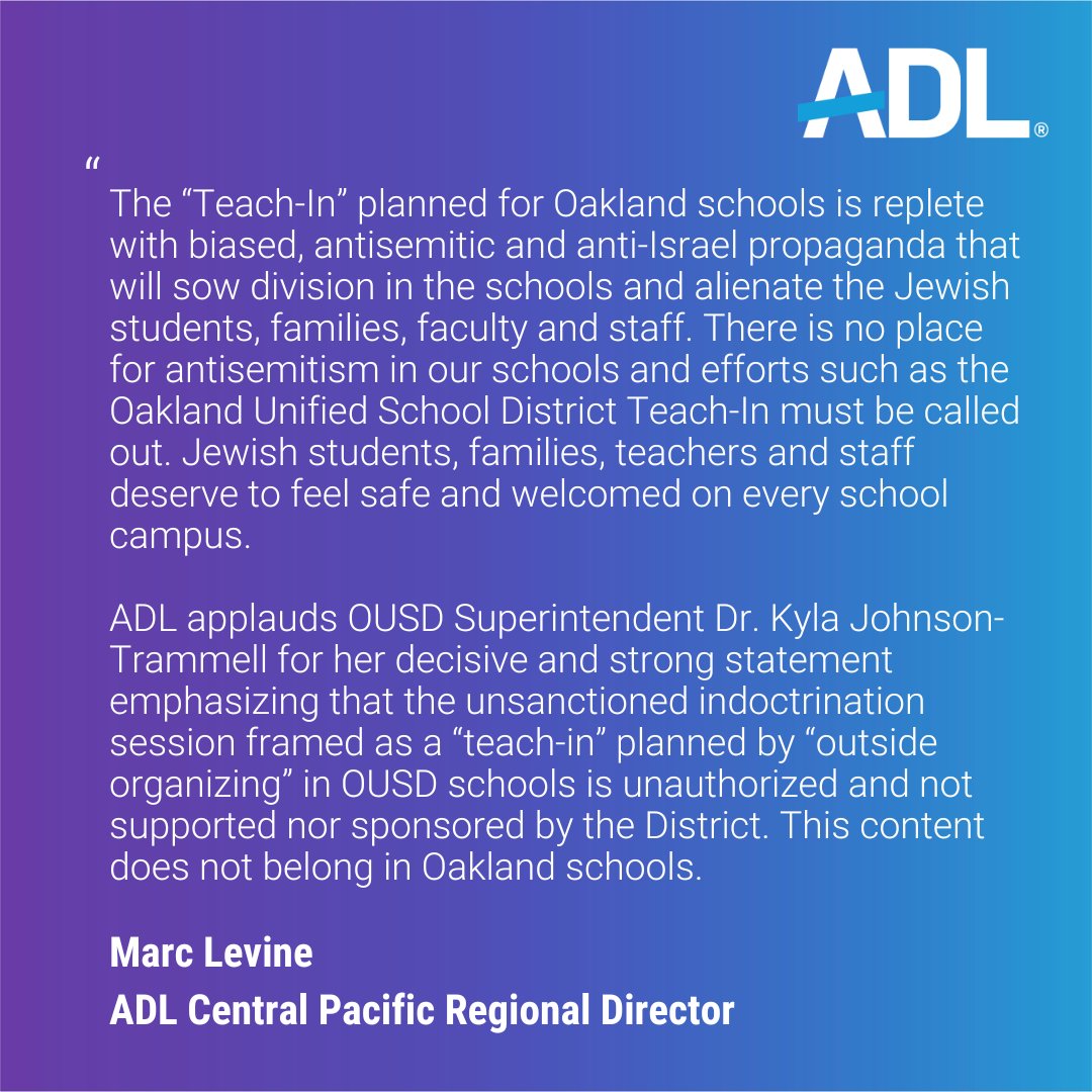 ADL Central Pacific Regional Director @MarcLevine comments on the unsanctioned 'Teach-In' planned for @OUSDNews. Read more here: sfchronicle.com/bayarea/articl…